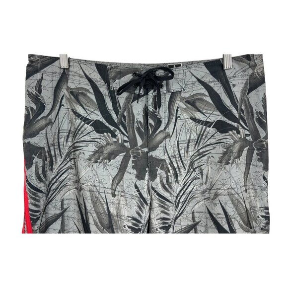 Hurley Mens 34 Gray Tropical Board Shorts Red Stripe Gray Stretch Swim EUC - Picture 2 of 10